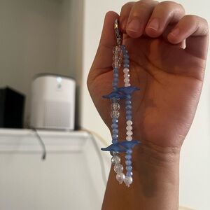 Handmade Blue and clear beaded keychain